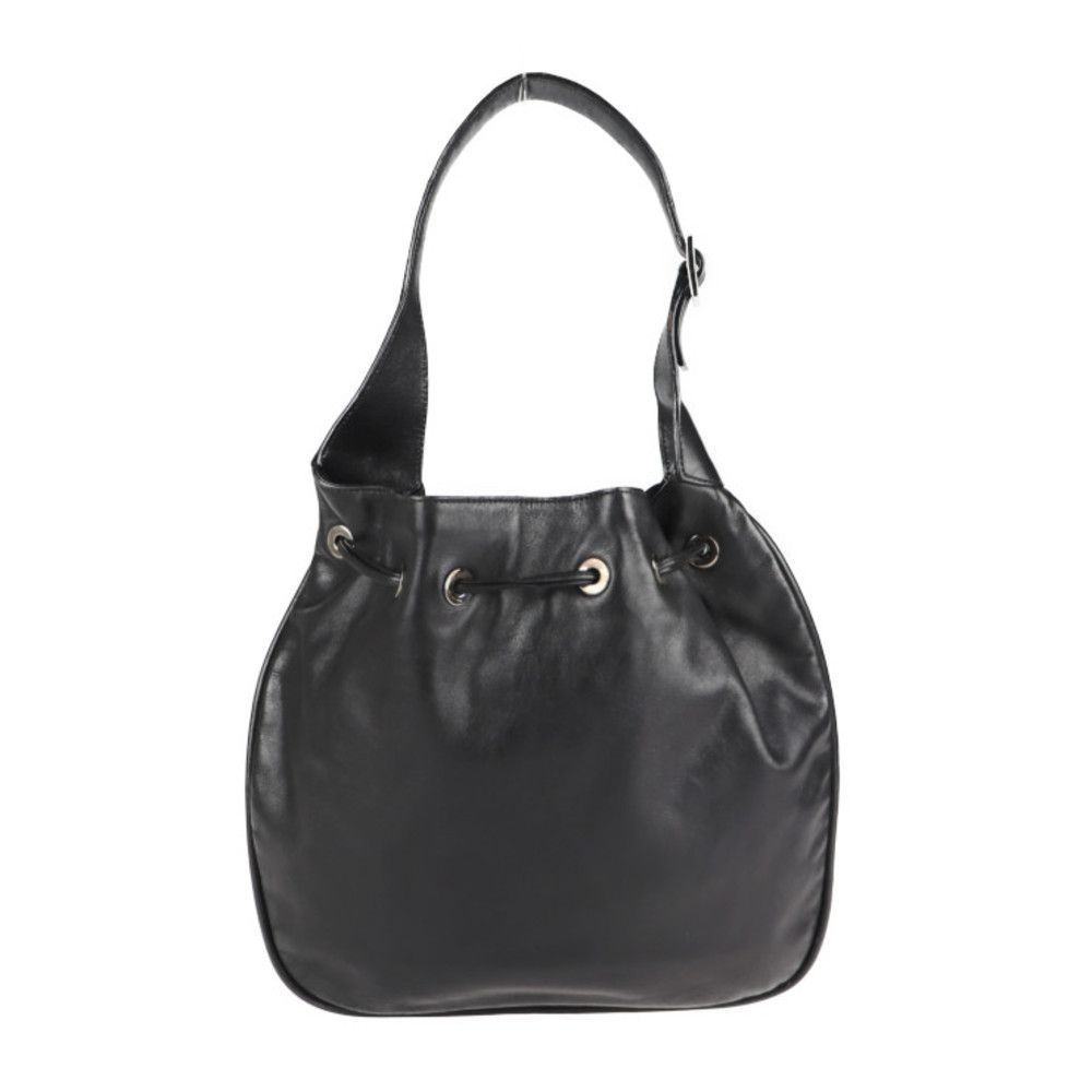 Gucci Shoulder Bag Leather Black Silver Hardware Drawstring Tote Bag - Picture 3 of 9